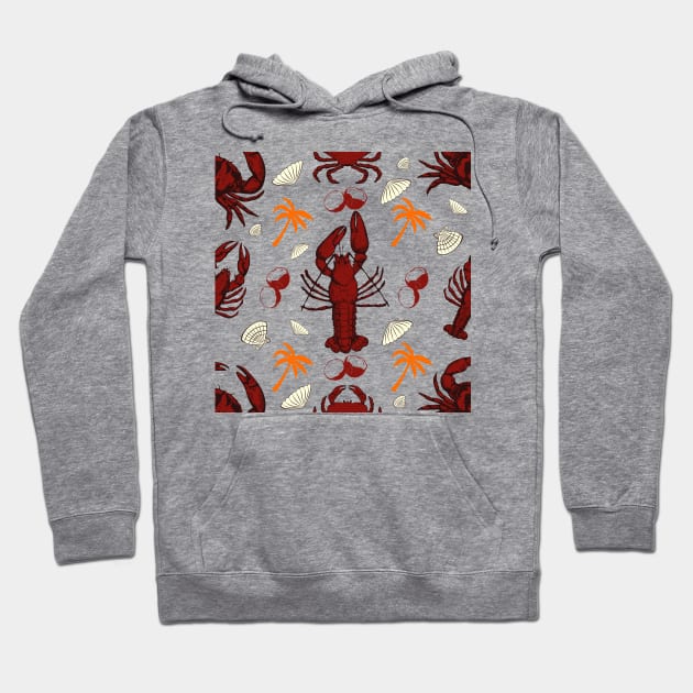 Lobsters, Crabs and Sea Shells Pattern, Relaxing Beachlife Hoodie by vystudio